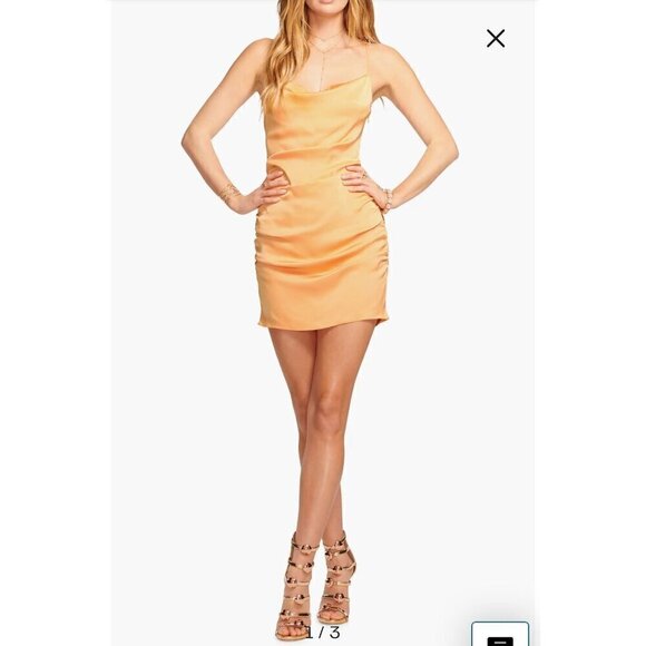 Ramy Brook Kiki Satin Cowl Neck Mini Dress Orange Womens Size 0 - Picture 2 of 11
